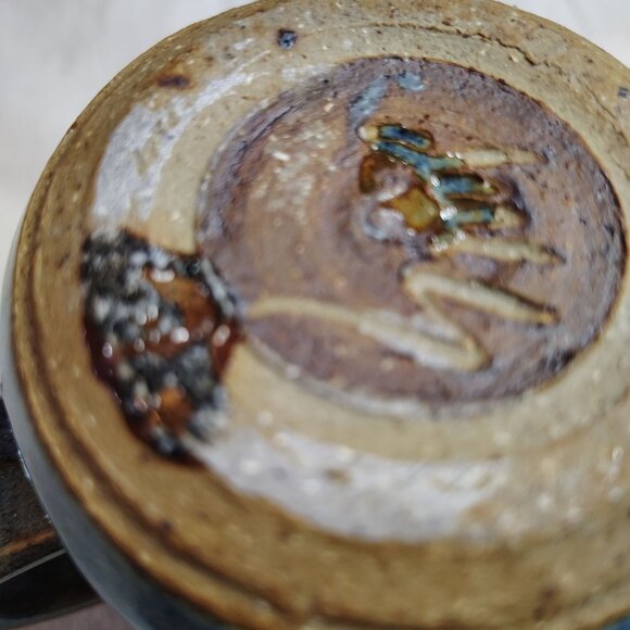 Artist Made Coffee Mug Ugly Face Blue Brown Heavily Glazed Folk Pottery Signed - Picture 13 of 16